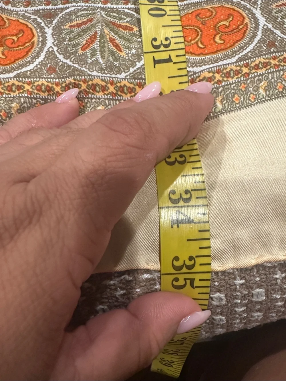 35x34.5 aprox liberty Olive, Orange and Cream Paisley & Floral Scarf Wrap